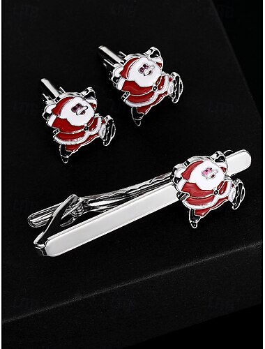  Julesett med mansjettknapper og slipsklype til menn – legeringsmateriale, festlig design for høytidsfester og formelle anledninger