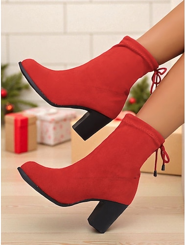 Botas femininas vermelhas de salto bloco – botinhas estilosas para o trabalho, encontros e moda natalina   Botas femininas vermelhas de salto bloco – botinhas estilosas para o trabalho, encontros e moda natalina