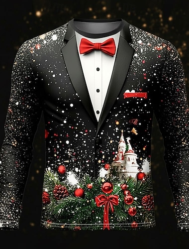  Vánoce Pánské Vánoční kostým Smoking Tričko Dlouhý rukáv tričko 3D tisk Tričkový Košile Módní Základní 3D ulice Ležérní Denní Černá 1 Léto Jaro Oblečení S M L XL XXL XXXL