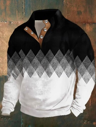  Per uomo Plaid Patchwork Felpa Moda Quotidiano Semplice Casual Manica Lunga Collo Alto Vacanza Uscire Nero Blu Bottoni Autunno Inverno progettista S M L XL XXL 3XL