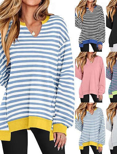  Mulheres Listrado Cor Sólida Moletom com capuz Tops casuais Outono/Inverno Manga Longa Roupa Esportiva Decote V Quente Macio Exterior Férias Preto Rosa Azul Roupa de esporte Roupas Esportivas