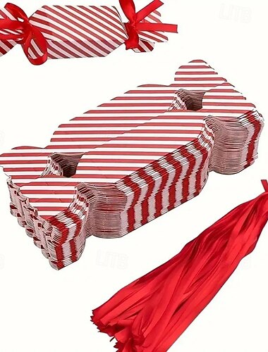  50 stk. gaveesker til julegodteri, godbitesker med rødt bånd til barn, oppheng til juletrepynt, bryllups- og festgaveesker til godteri, gaver og høytidsemballasje