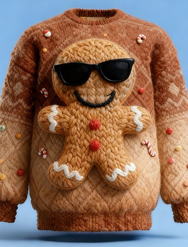  Ful jultröja Herr 3D-utskrift Pepparkakor män Tecknad figur Pullover tröja Stickat Rund halsringning Ledigt Semester Dagligen Festival Stickat Håller värmen Långärmad Vår Höst Vinter Rubinrött Bl