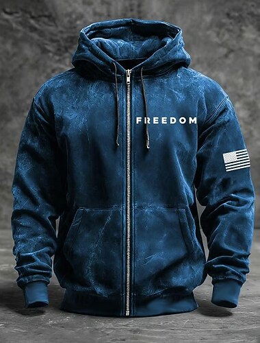  Men's American US Flag Freedom Hoodie Jacket Sweatshirt Fashion Daily Long Sleeve Hooded Outdoor Vacation Blue Black Red Drawstring Zipper Fall Winter Designer S M L XL XXL XXXL