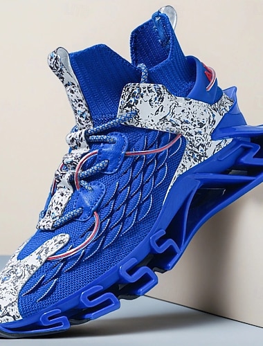 Pánské modré futuristické běžecké tenisky se svrškem ze síťoviny a podrážkou tlumící nárazy, lehká atletická obuv pro sport, posilovnu a streetwear módu   Pánské modré futuristické běžecké tenisky se svrškem ze síťoviny a podrážkou tlumící nárazy, lehká atletická obuv pro sport, posilovnu a streetwear módu