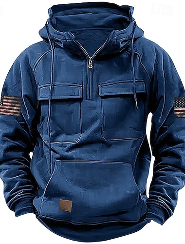  Herren Kapuzensweatshirt Viertelreißverschluss Kapuzensweatshirt Schwarz Rosa Wein Blau Grün Mit Kapuze Nationalflagge Kordelzug Tasche Sport & Outdoor Täglich Ferien Streetwear Basic Lässig Frühling