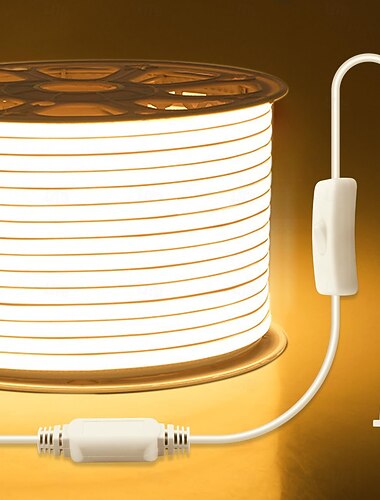  Taśma świetlna LED COB 6,5-164 stóp, wodoodporna, AC110V, wysokonapięciowa, z wtyczką, z elastycznym włącznikiem, o dużej gęstości, IP65, do użytku na zewnątrz