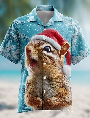 Christmas Miesten Eläin Orava hauska joulu Paita Kuubalainen paita Lyhythihainen Hauska Pyhäpäivä Katuvaatteet Kevät Syksy Pystykaulus 3D-tulostus Napitettavat paidat Vaalean sininen Sininen   Christmas Miesten Eläin Orava hauska joulu Paita Kuubalainen paita Lyhythihainen Hauska Pyhäpäivä Katuvaatteet Kevät Syksy Pystykaulus 3D-tulostus Napitettavat paidat Vaalean sininen Sininen