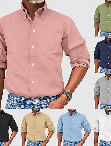 Herren Hemd Kleidhemd Durchgeknöpft Hemd Einfach Geschäft Täglich Schwarz Weiß Gelb Rosa Langarm Umlegekragen Sommer Frühling Bekleidung   Herren Hemd Kleidhemd Durchgeknöpft Hemd Einfach Geschäft Täglich Schwarz Weiß Gelb Rosa Langarm Umlegekragen Sommer Frühling Bekleidung