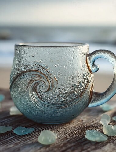  Havsvågsmugg i glas, handgjord kaffekopp i havsvågsglas, skimrande handgjort dricksglas, unik julklapp till kvinnor &män, strandhavsälskare, gåva