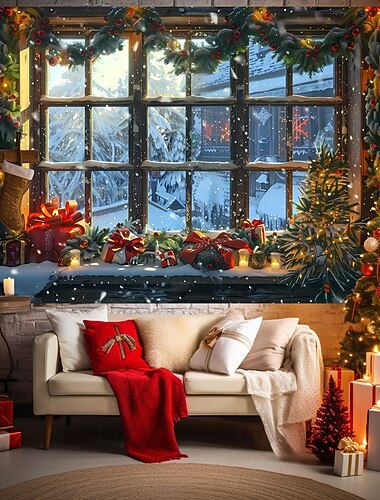  Kerstmis tapijtwerk Banieren Dekentje Raam 3D Knus Feesten Woonkamer Slaapzaal Schietachtergronden Yard Geschenk Huisdecoratie