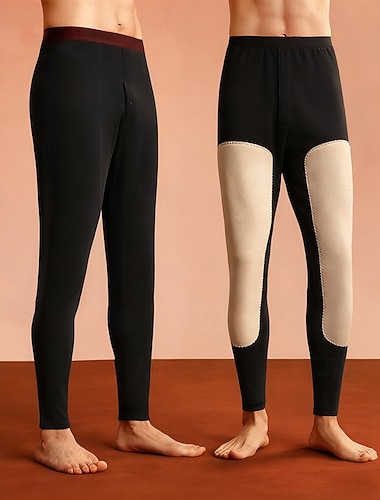  男性用 長袖アンダーシャツ ラウンジパンツ サーマルパンツ １枚 平織り ファッション スタイリッシュ クラシック 家 日常 ベッドサイド ポリエステル 保温 履き心地よい ソフト 長袖 パンツ 弾性ウエスト 秋 冬 ブラック ネイビーブルー