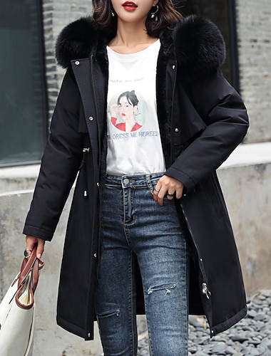  Női Anorák Melegen tartani Kényelmes Fur Trim Cipzár Zseb Alkalmi Sima Vakáció Hétköznapi Hétköznapi viselet Alkalmi Hosszú Kapucni Normál Hosszú ujj Felsőruházat Fekete Világoszöld Rubin Ősz Tél