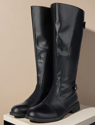  Botas de montaria masculinas pretas de couro sintético até o joelho com acabamento liso, botas clássicas de cano alto para apresentações no palco e trajes formais
