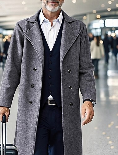  Herr Rock Trenchcoat Lång trenchcoat Semester Dagligen Höst Vinter Polyester Vindtät Håller värmen Ytterkläder Kläder Mode Klassisk Slät Ficka Kavajslag Dubbelknäppt