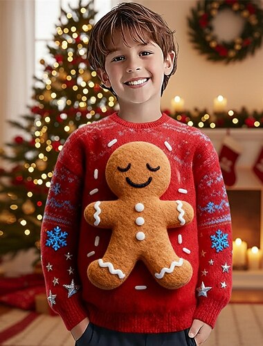 Новогодняя тематика Мальчики 3D Пряничные человечки Уродливый рождественский свитер Рождественский подарок Вязаная ткань Длинный рукав 3D печать Осень Зима Мода Для вечеринки Дети 4-12 лет   Новогодняя тематика Мальчики 3D Пряничные человечки Уродливый рождественский свитер Рождественский подарок Вязаная ткань Длинный рукав 3D печать Осень Зима Мода Для вечеринки Дети 4-12 лет