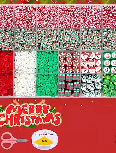  Julpärlor för smyckestillverkning berlocker lerpärlor för armband halsbandstillverkning gör-det-själv-pyssel polymerpärlset högtidssmycken handgjort kit julklappspyssel tillbehör