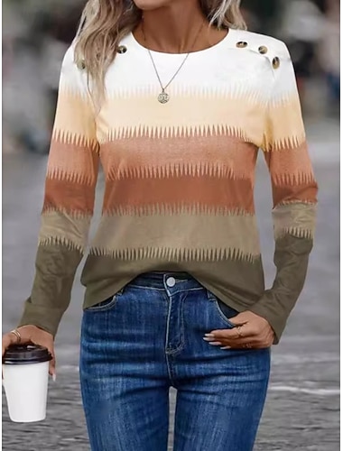  Damskie Koszula Jednokolorowe Ombre Graficzny Elegancja Zabytkowe Śłodkie Długi rękaw Półgolf Zwykłe topy Praca Codzienny Święto Guziki Czarny Brązowy Zielony Wiosna Jesień Zima Wiosna, jesień, zima