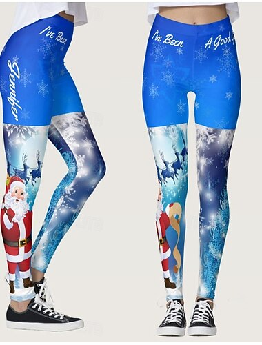  Julekvinnes Santa Claus Jule Tre Leggings Ferie Vintage Hel Lengde Høy Midje Bukser Stygg Grafisk Trykk Termisk Varm Myk Pustende Elastisk Formell Utendørs Ferie Depresjon Grønn