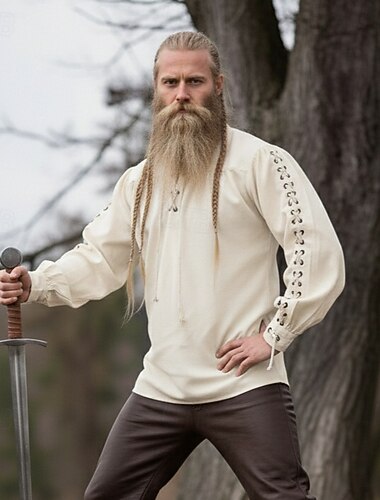  krijger plus size punk & gothic middeleeuwse renaissance 17e eeuw t-shirt mannen kostuum vintage cosplay party shirt met lange mouwen