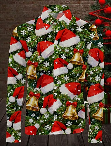  Święta Długie rękawy Koszula zapinana na guziki Choinki świąteczne Graficzny Zabawne Zabawny na Męskie Dla dorosłych Druk 3D  Do Święta Karnawał Nowy Rok Impreza