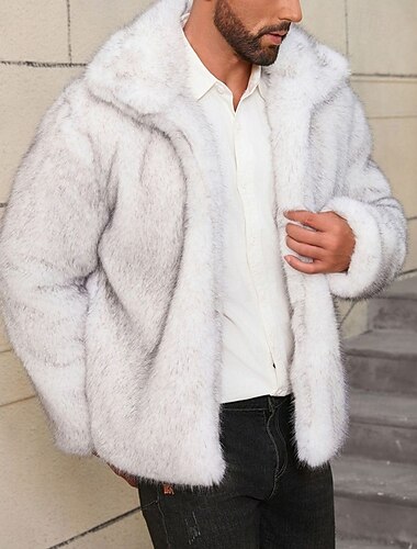  Муж. Зимняя куртка Искусственное меховое пальто Отпуск Повседневные Сохраняет тепло Флис Осень Зима Полотняное плетение Мода Уличный стиль Лацкан Обычная Белый Коричневый Серый Жакеты