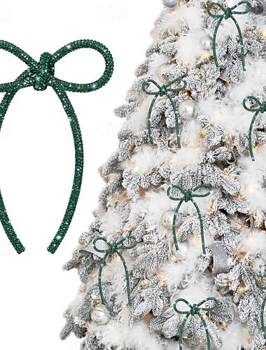  6 stk. julesløyfedekorasjon champagne gull glitrende strass-sløyfe med metalltrådsbånddekorasjon egnet for juletrepynt blomstergirlander gaveemballasje