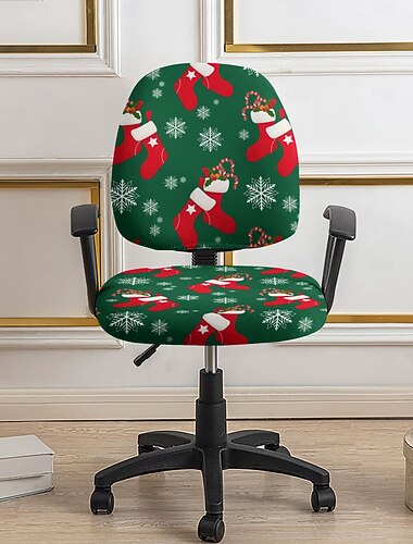  Trekk til kontorstol med geometrisk mønster, stretchpolyestertrekk til skrivebord eller barkrakk, dekorativ møbelbeskytter til julepynt