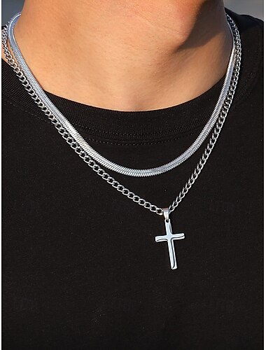  roestvrijstalen kruishanger voor heren, duurzame modeketting, stijlvol christelijk cadeau voor Kerstmis, feesten en dagelijks gebruik