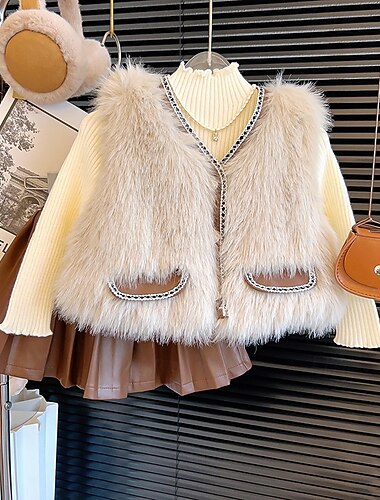 Дети Девочки Шуба из искусственного меха Сплошной цвет Мода Школа Пальто Верхняя одежда 4 года + Осень Серый   Дети Девочки Шуба из искусственного меха Сплошной цвет Мода Школа Пальто Верхняя одежда 4 года + Осень Серый