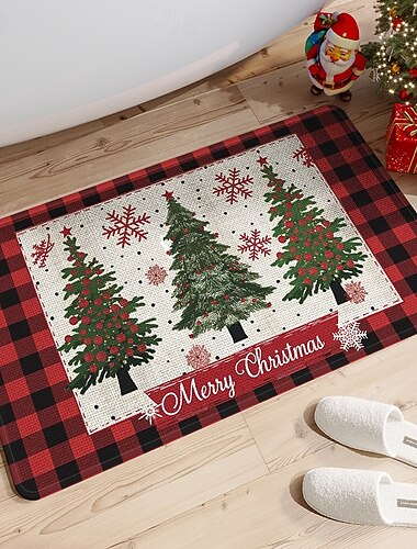  Julenissens juledekorasjon, dekorativ gulvmatte, absorberende, hurtigtørkende, sklisikkert teppe til bad, inngang, kjøkken