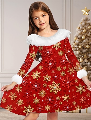  Χριστούγεννα Κορίτσια » 3D Γραφική Χιονονιφάδα Φόρεμα Μακρυμάνικο Άνοιξη Φθινόπωρο Διακοπές Καθημερινά Αργίες Πανεμορφη Γλυκός Παιδιά 4-12 χρόνια Φόρεμα για πάρτυ Φόρεμα σε γραμμή Α Ως το Γόνατο