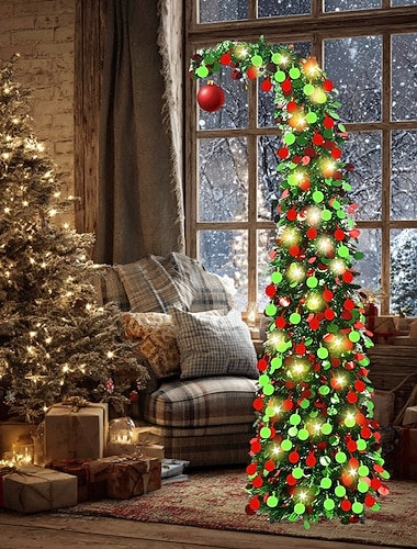  Weihnachts-LED schräg Hals Rot und Grün dekorative runde Weihnachtsbaumlampe 5M 50LED Warmlicht Lichterkette für Innenwohnung Wohnzimmer Veranda Feiertagsdekoration