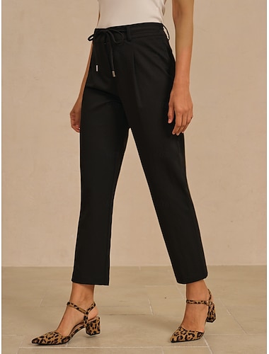  γυναικείο παντελόνι λεπτό cigarette fit μπροστινό φερμουάρ μέσης κορδόνι άνοιξη φθινόπωρο casual δουλειά