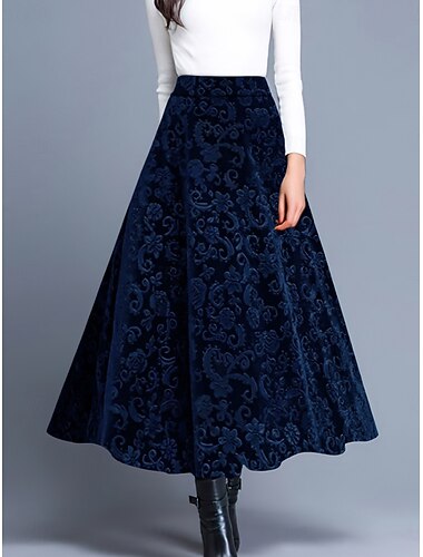 Damen Rock A-Linie Elegant Mode Lässig Maxi Hohe Taille Röcke Blumen Blumen Mikroelastisch Straße Täglich Wein Blau Purpur Grün Frühling Samt   Damen Rock A-Linie Elegant Mode Lässig Maxi Hohe Taille Röcke Blumen Blumen Mikroelastisch Straße Täglich Wein Blau Purpur Grün Frühling Samt