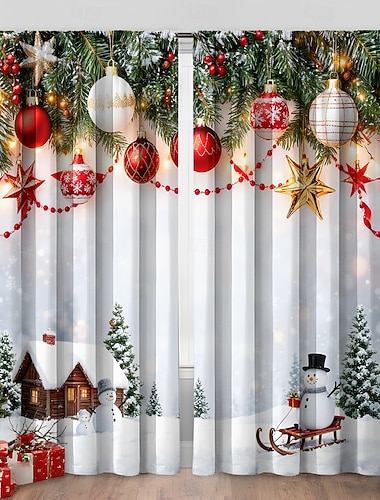 zasłony świąteczne 3D, cyfrowo drukowane zasłony okienne, świąteczna dekoracja do salonu, sypialni, wystrój domu, panele blokujące światło