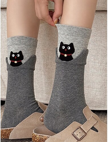  Γυναικείες βαμβακερές κάλτσες – χαριτωμένα κεντημένα σχέδια γάτας-σκύλου με ζώα, απαλές και άνετες, ιδανικές για casual ρούχα και καθημερινές δραστηριότητες