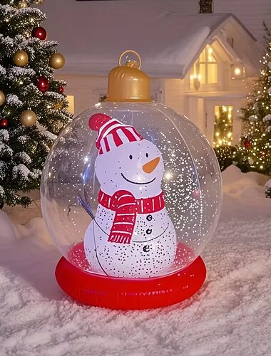  60cm Opblaasbare Kerstbal Gigantische PVC Opblaasbare Kerstballen Sneeuwman Kerstman Binnen Buiten Geklede Ornament Bal Opblaasballen voor Buiten Kerst Gazon Portiek Feestdecoratie