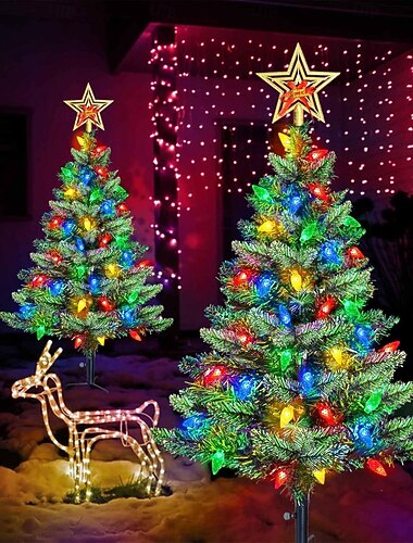 2 w 1 symulacja choinki bożonarodzeniowej, oświetlenie montowane na ziemi, 100 diod LED C6, truskawkowe, kolorowe oświetlenie solarne, oświetlenie zewnętrzne, dziedziniec, trawnik, ścieżka, przyjęcie,