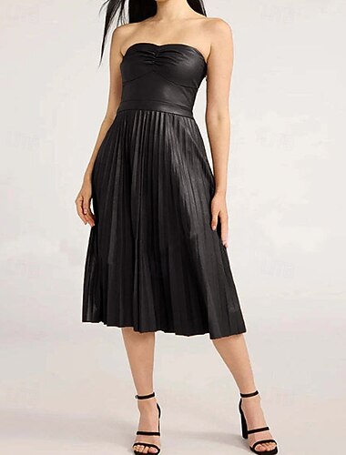  Damen Midikleid Cocktailkleid Etui-Kleid Elegant Mode Modern Abendgesellschaft Party Besonderer Anlass Normale Passform Einfach Ärmellos Trägerlos Kastanienbraun Schwarz Frühling Herbst Winter