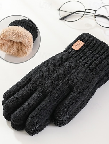  Per uomo 1 Paio Interi Invernali Guanti lavorati a maglia Guanti senza dita Moda Moderno Guanti Calore Termico Lavoro a maglia Pile Semplice Autunno Nero Blu marino Caffè Grigio