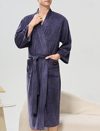  Herren Schlafanzug Nachtwäsche Bademantel Einfach Mode Stilvoll Klassisch Heim Täglich Bett Flanell Polyester Thermowarm Komfort Weich V Ausschnitt Langarm Herbst Winter Schwarz Weiß