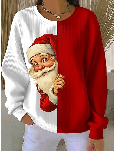 Damen Pullover Sweatshirt Grafik Weihnachtsmann Weihnachten Lässig Langarm Rundhalsausschnitt Rundhals Normale Oberteile Straße Alltagskleidung Lässig Rote Blau Grün Herbst Winter   Damen Pullover Sweatshirt Grafik Weihnachtsmann Weihnachten Lässig Langarm Rundhalsausschnitt Rundhals Normale Oberteile Straße Alltagskleidung Lässig Rote Blau Grün Herbst Winter