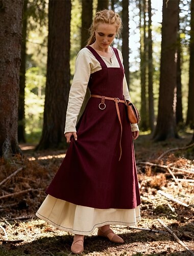  Женский средневековый фартук викингов, платье-туника со шнуровкой на спине, комплект из 2 предметов, наряды для ролевых игр, ren faire, ярмарка эпохи Возрождения, карнавальное платье для Хэллоуина
