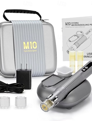  trådlös hydra pen m10 blå/röd LED-ljusterapi dermapenna justerbar mikronål för hudvård