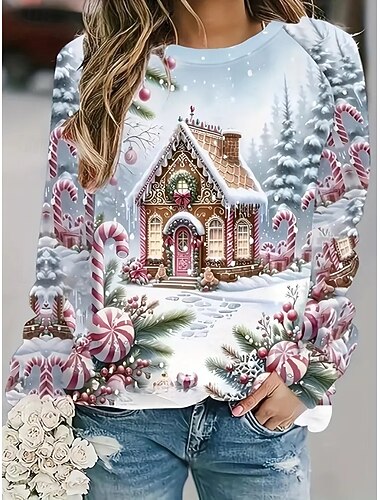 Weihnachtspullover für Damen, Grafik, Schneeflocke, lässig, langärmlig, Rundhalsausschnitt, normale Oberteile, lässig, Urlaubsdruck, schwarz, weiß, blau, Frühling, Herbst, Winter   Weihnachtspullover für Damen, Grafik, Schneeflocke, lässig, langärmlig, Rundhalsausschnitt, normale Oberteile, lässig, Urlaubsdruck, schwarz, weiß, blau, Frühling, Herbst, Winter