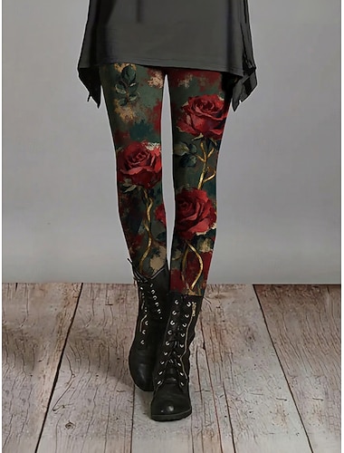  בגדי ריקוד נשים חותלות טייץ נעים חופשה וינטאג' סגנון אתני באורך מלא מותניים גבוהים ורד מדפיס נוח סטרצ'י (נמתח) חופשה קזו'אל יומי תלתן אביב סתיו חורף סקיני