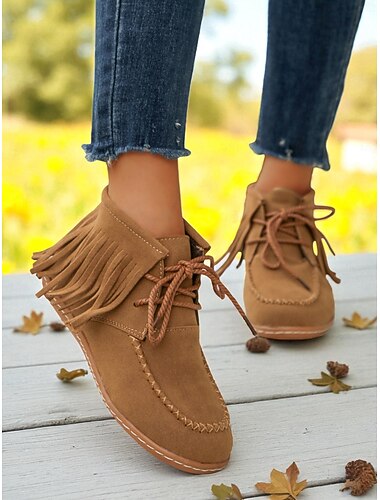  Damstövlar med fransar i konstmocka – retro snörstövlar för hösten, utomhusäventyr och avslappnad vardagsstil