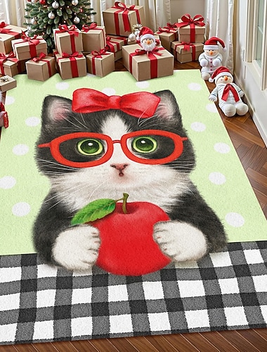  Niedlicher Katzenbereichsteppich für Wohnzimmer und Schlafzimmer Faux Cashmere Teppich niedliches Tier Kunstmatte weicher rutschfester maschinenwaschbarer Teppich TuxieWithApple Kayomi Harai