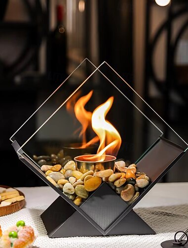 Bordseldstad inomhus utomhus - uppgraderad säkrare liten bordseldstad i rostfritt stål med stenar för middagsbjudningar, bärbar mini-eldstad i bordsstil med smores-maskin - inflyttningspresent   Bordseldstad inomhus utomhus - uppgraderad säkrare liten bordseldstad i rostfritt stål med stenar för middagsbjudningar, bärbar mini-eldstad i bordsstil med smores-maskin - inflyttningspresent